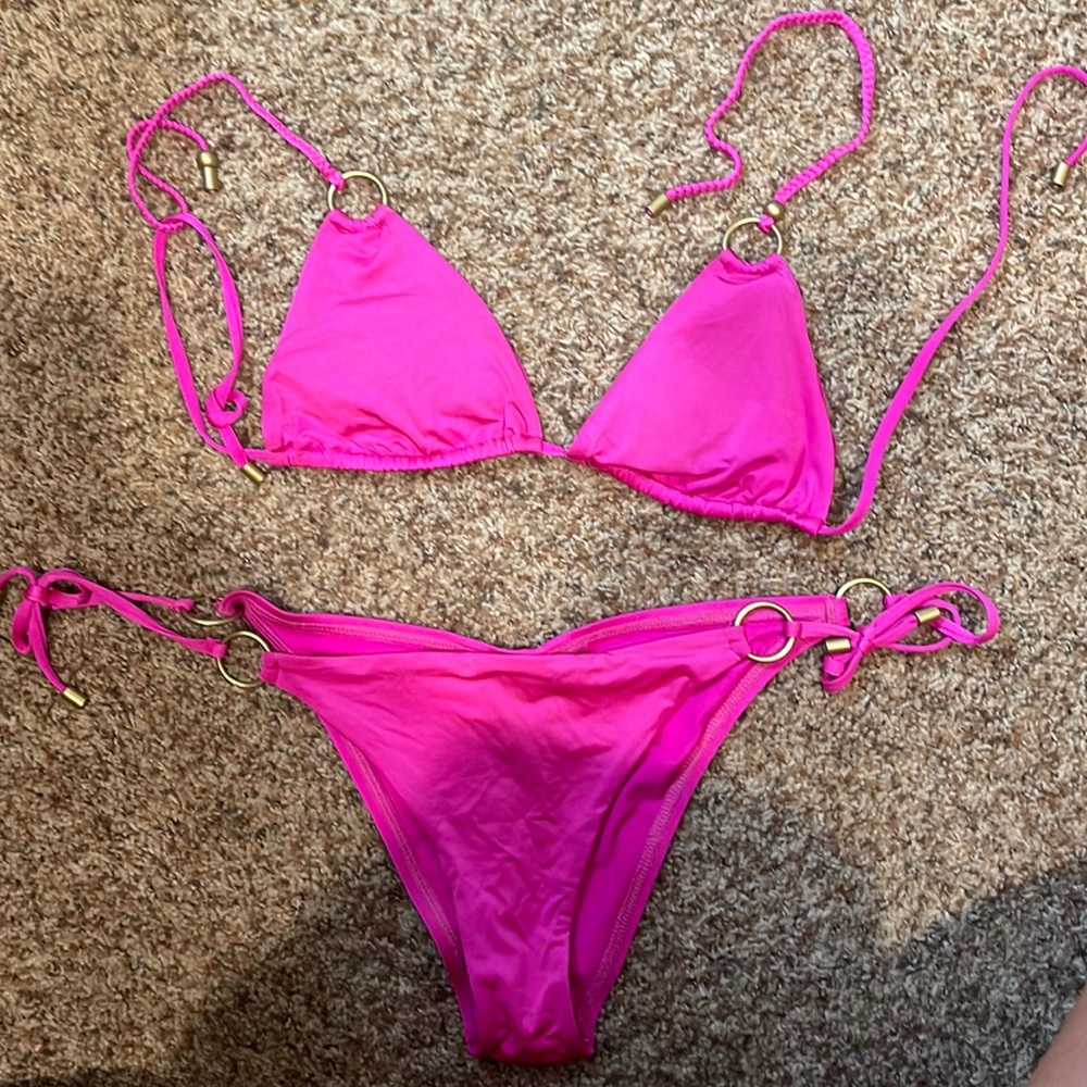 Vitamin A hot pink gold ring detail bikini